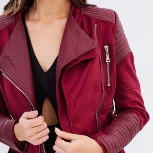 Women's Red Quilted Moto Leather Jacket